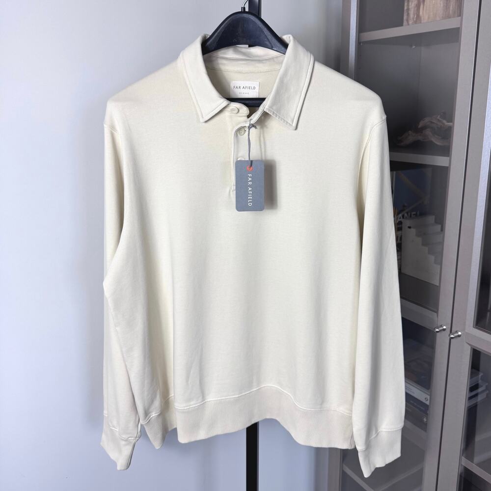 Far Afield Mondo Rugby Stone Beige Polo Sweatshirt 5 NEW Collar Long Sleeve XXL